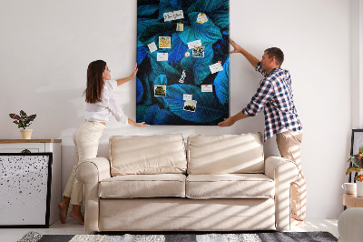 Tablero de corcho para pared Hojas nocturnas en tonos azules