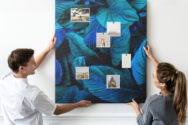 Tablero de corcho para pared Hojas nocturnas en tonos azules