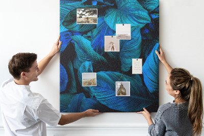 Tablero de corcho para pared Hojas nocturnas en tonos azules