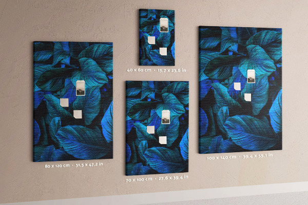 Tablero de corcho para pared Hojas nocturnas en tonos azules