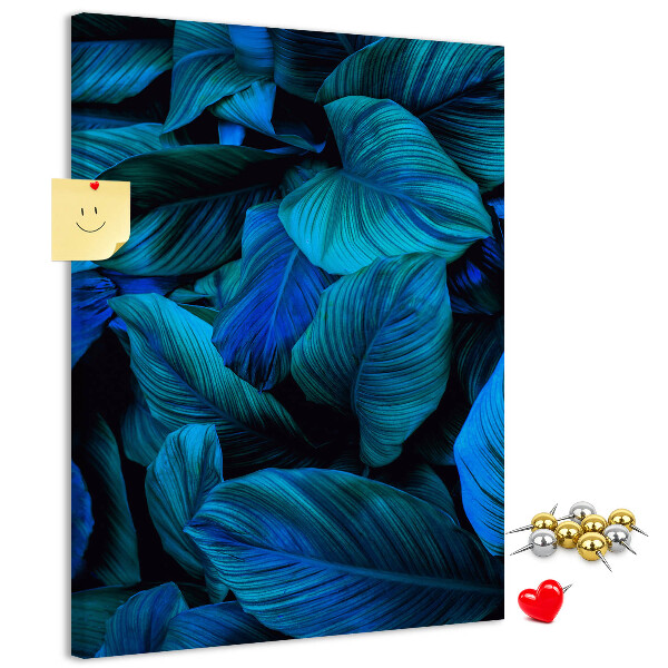 Tablero de corcho para pared Hojas nocturnas en tonos azules