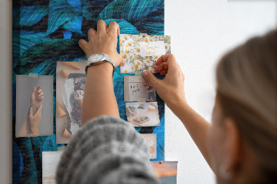 Tablero de corcho para pared Hojas nocturnas en tonos azules