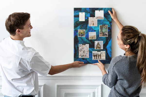 Tablero de corcho para pared Hojas nocturnas en tonos azules