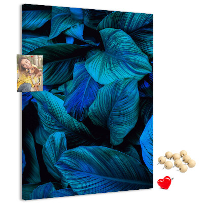 Tablero de corcho para pared Hojas nocturnas en tonos azules