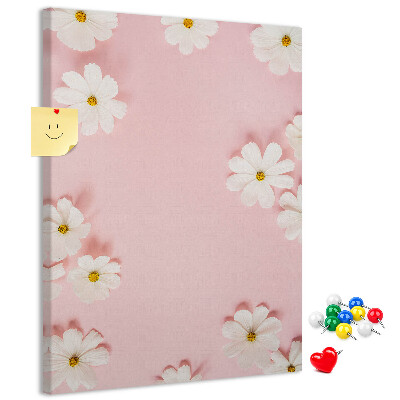 Tablero de corcho para pared Fondo rosa con flores de margarita blancas