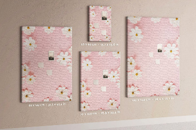 Tablero de corcho para pared con diseño de fondo rosa y flores de margarita blancas