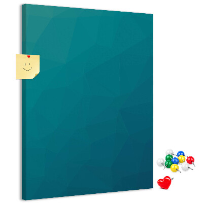 Pizarra de corcho decorativa con diseño de formas geométricas en tonos azules
