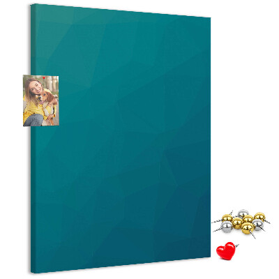 Pizarra de corcho decorativa con diseño de formas geométricas en tonos azules