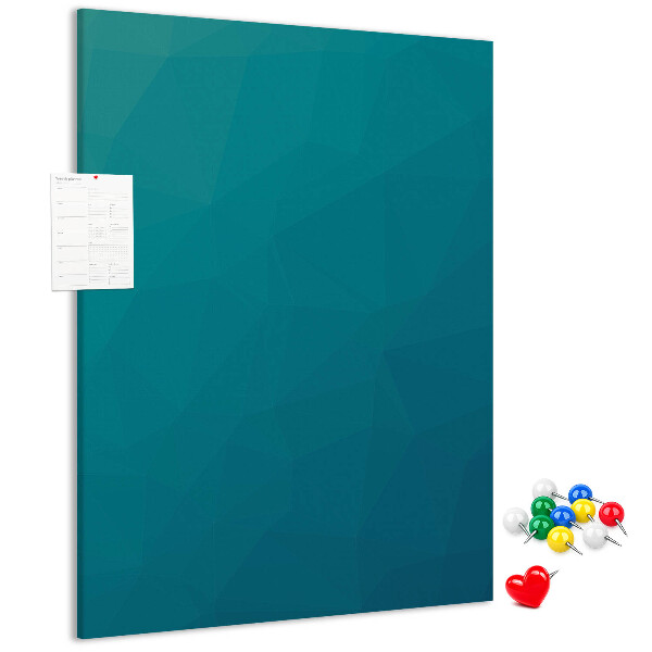 Pizarra de corcho decorativa con diseño de formas geométricas en tonos azules