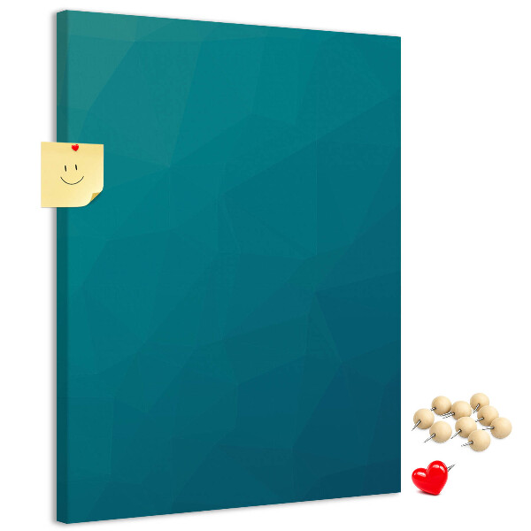 Pizarra de corcho decorativa con diseño de formas geométricas en tonos azules