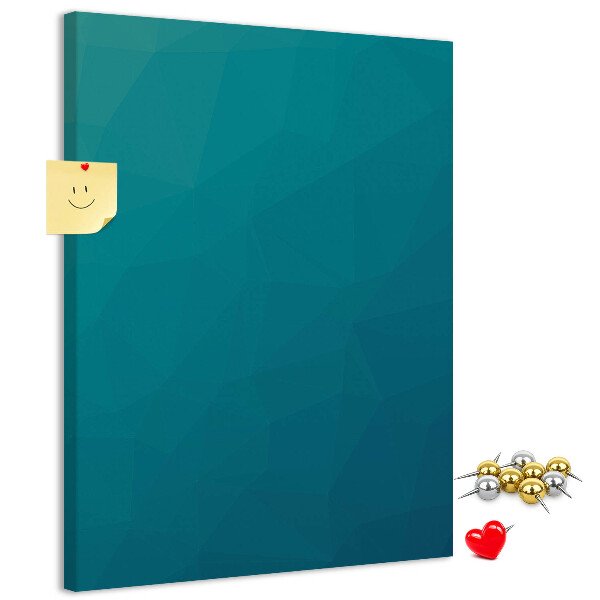 Pizarra de corcho decorativa con diseño de formas geométricas en tonos azules