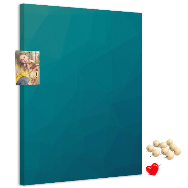 Pizarra de corcho decorativa con diseño de formas geométricas en tonos azules