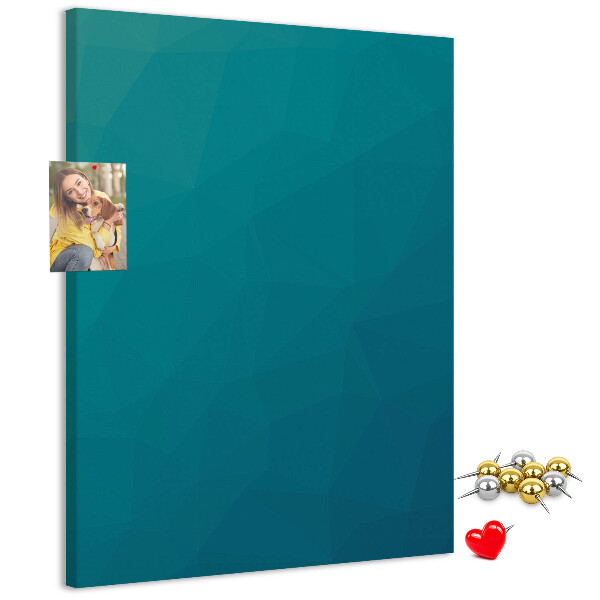 Pizarra de corcho decorativa con diseño de formas geométricas en tonos azules