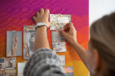 Tablero de corcho para pared con diseño de degradado en tonos naranja y morado