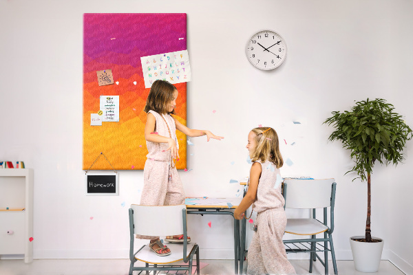 Tablero de corcho para pared con diseño de degradado en tonos naranja y morado