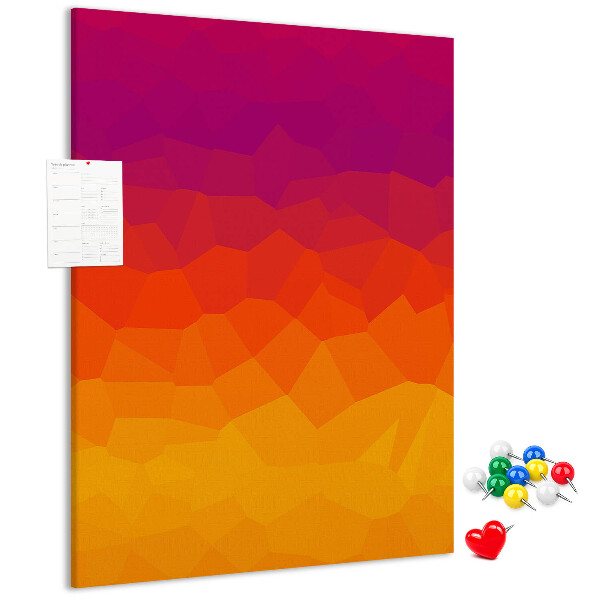Tablero de corcho para pared con diseño de degradado en tonos naranja y morado