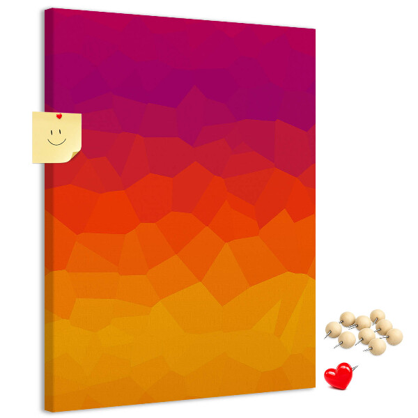Tablero de corcho para pared con diseño de degradado en tonos naranja y morado