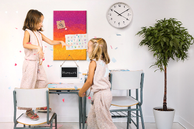 Tablero de corcho para pared con diseño de degradado en tonos naranja y morado