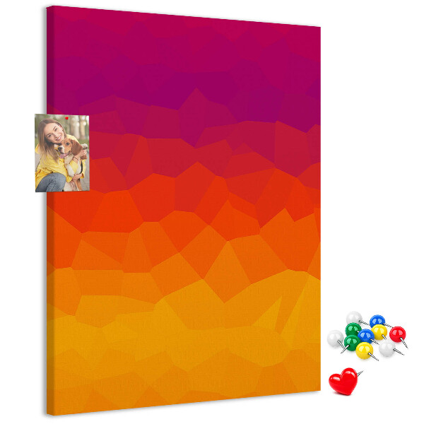 Tablero de corcho para pared con diseño de degradado en tonos naranja y morado