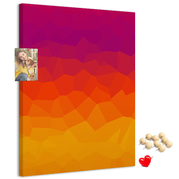 Tablero de corcho para pared con diseño de degradado en tonos naranja y morado