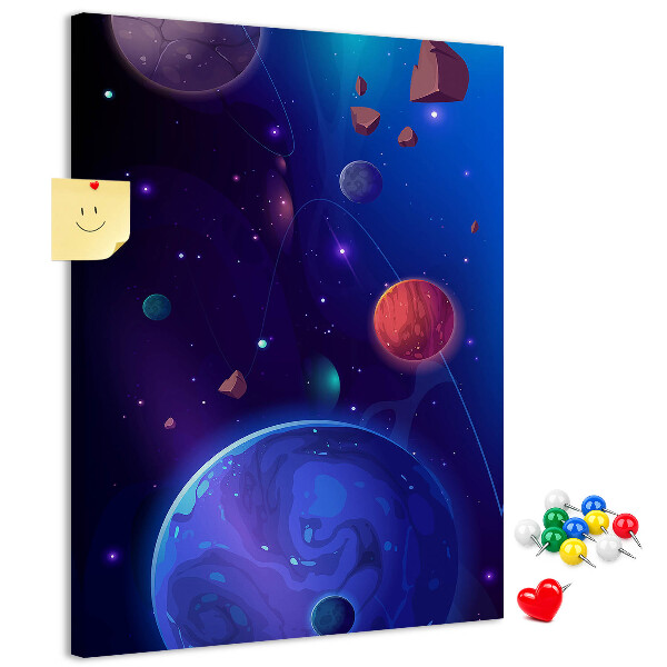 Tablero de corcho para pared con diseño de paisaje espacial de planetas y asteroides