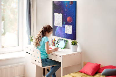 Tablero de corcho para pared con diseño de paisaje espacial de planetas y asteroides