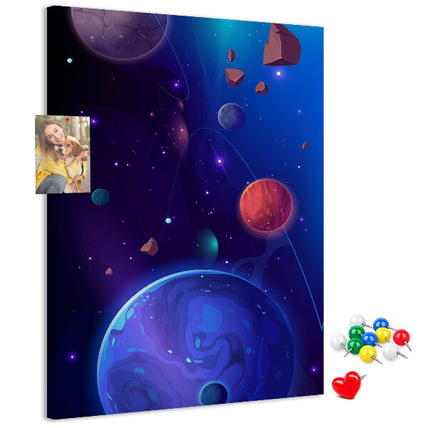 Tablero de corcho para pared con diseño de paisaje espacial de planetas y asteroides