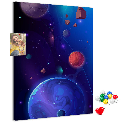 Tablero de corcho para pared con diseño de paisaje espacial de planetas y asteroides