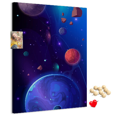 Tablero de corcho para pared con diseño de paisaje espacial de planetas y asteroides