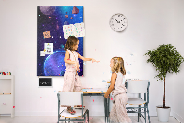 Tablero de corcho para pared con diseño de paisaje espacial de planetas y asteroides