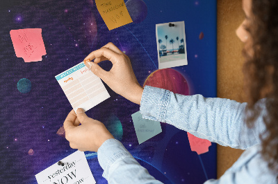Tablero de corcho para pared con diseño de paisaje espacial de planetas y asteroides