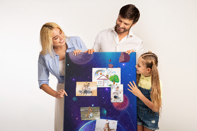 Tablero de corcho para pared con diseño de paisaje espacial de planetas y asteroides