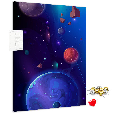 Tablero de corcho para pared con diseño de paisaje espacial de planetas y asteroides