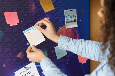 Tablero de corcho para pared con diseño de paisaje espacial de planetas y asteroides