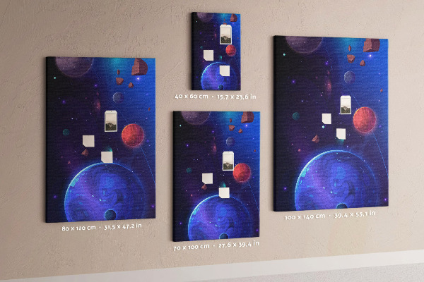 Tablero de corcho para pared con diseño de paisaje espacial de planetas y asteroides