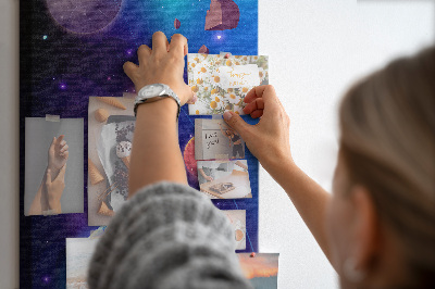 Tablero de corcho para pared con diseño de paisaje espacial de planetas y asteroides