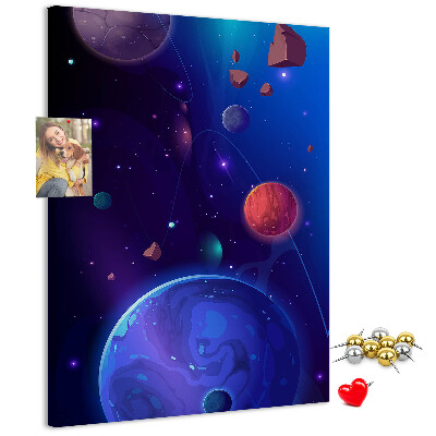 Tablero de corcho para pared con diseño de paisaje espacial de planetas y asteroides