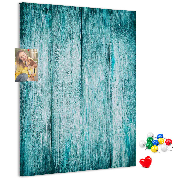 Tablón de corcho con diseño de tablones de madera en color azul soleado