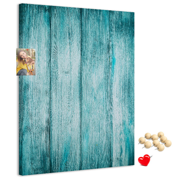 Tablón de corcho con diseño de tablones de madera en color azul soleado