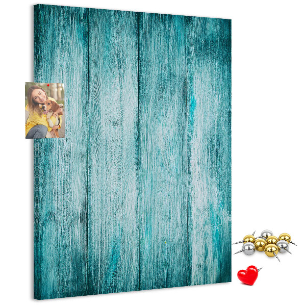 Tablón de corcho con diseño de tablones de madera en color azul soleado