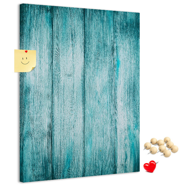 Tablón de corcho con diseño de tablones de madera en color azul soleado