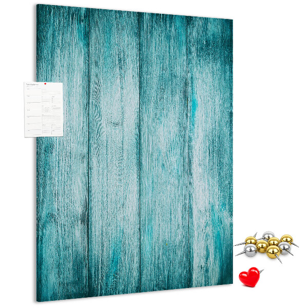 Tablón de corcho con diseño de tablones de madera en color azul soleado