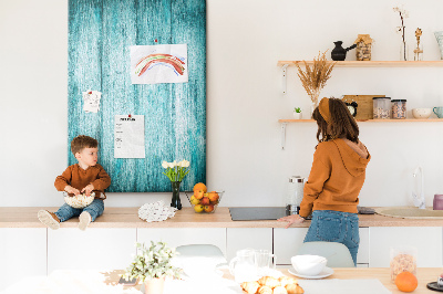 Tablón de corcho con diseño de tablones de madera en color azul soleado