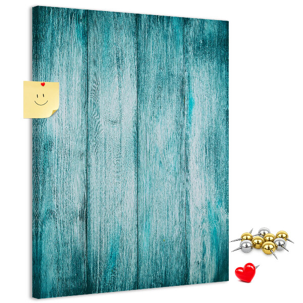 Tablón de corcho con diseño de tablones de madera en color azul soleado