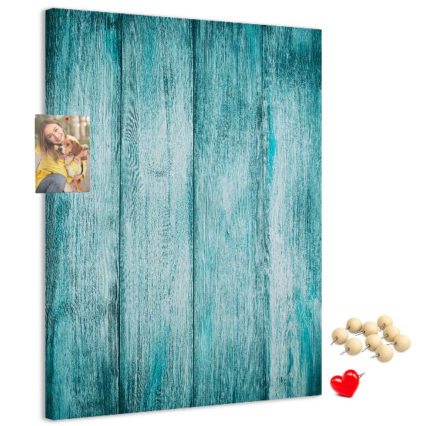 Tablón de corcho con diseño de tablones de madera en color azul soleado