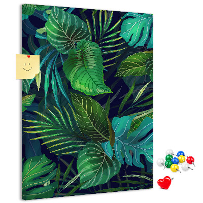 Decoración pizarra de corcho Hojas tropicales sobre fondo oscuro