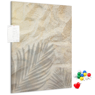 Tablero de corcho para pared con diseño de arena del desierto y la delicada sombra de una hoja