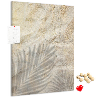 Tablero de corcho para pared con diseño de arena del desierto y la delicada sombra de una hoja