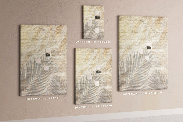Tablero de corcho para pared con diseño de arena del desierto y la delicada sombra de una hoja