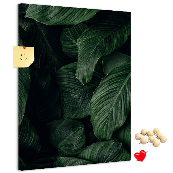 Tablero de corcho Hojas verdes sobre un fondo oscuro